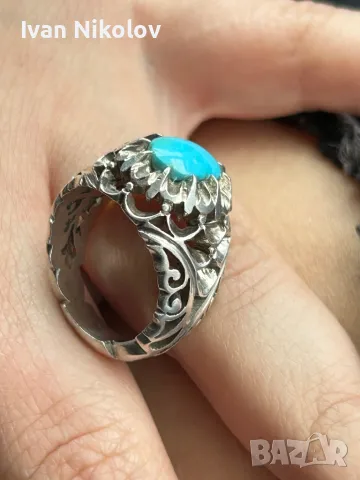 Дамски сребърен пръстен с тюркоаз ръчна изработка, снимка 1