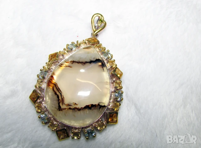 925 сребърно колие с натурален ахат 25 карата