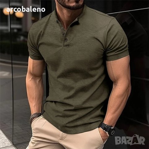 Мъжка тениска Henley Neck с копчета и яка, 5цвята , снимка 2 - Тениски - 41698089