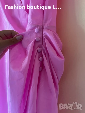 Розова рокля с буфан ръкав и копченца отстрани и цип 🩷, снимка 3 - Рокли - 51181218