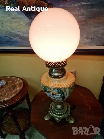 Страхотна антикварна настолна лампа бронз и порцелан , снимка 6 - Настолни лампи - 51404836