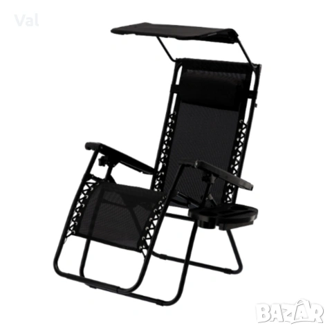 Сгъваем градински шезлонг с поставка, джоб, възглавница и сенник 