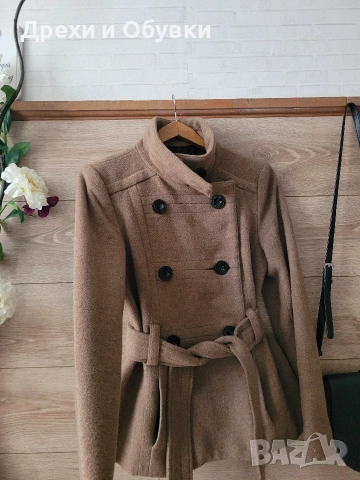 Палто в кафяв цвят ZARA вълна, снимка 4 - Палта, манта - 52811197