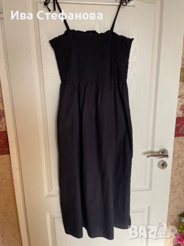 Нова 42 номер дълга спортно елегантна ежедневна черна памучна рокля ластична горна част 