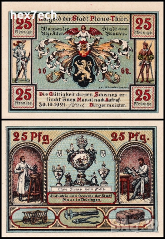 ❤️ Германия Plaue (Thuringia) 1921 25 пфенинга UNC нова ❤️