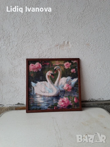 Диаманген гоблен лебеди-готов и рамкиран, снимка 4 - Гоблени - 50273768
