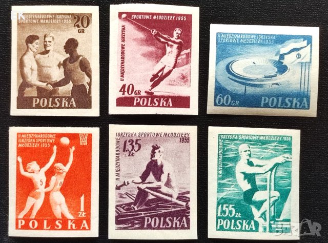 Полша, 1955 г. - пълна серия неназъбени чисти марки, спорт, 4*1, снимка 1 - Филателия - 41484933