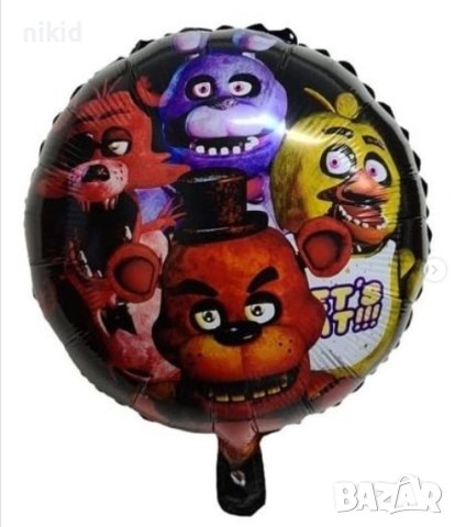 Five Nights at Freddy's Freddy Фреди двустранен кръгъл лилав фолио фолиев балон хелий и въздух парти, снимка 2 - Други - 44393282
