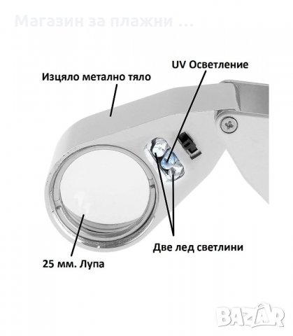 ДЖОБНА ЗЛАТАРСКА МОЩНА РЪЧНА ЛУПА ЛЕД ОСВЕТЛЕНИЕ 40Х ЗА ЧЕТЕНЕ БИЖУТА - код 9890, снимка 8 - Други стоки за дома - 34152882