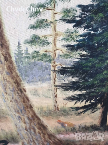 Ritwall 67х57см/стара шведска картина масло върху платно/горски пейзаж-фазани/дървена рамка, снимка 7 - Картини - 51454543