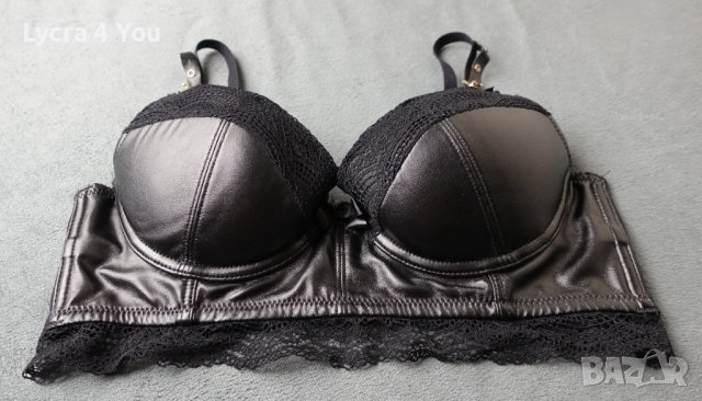 75В черен кожен сутиен/бюстие с дантела на чашките и подгръдната част., снимка 9 - Корсети, бюстиета, топове - 41580522