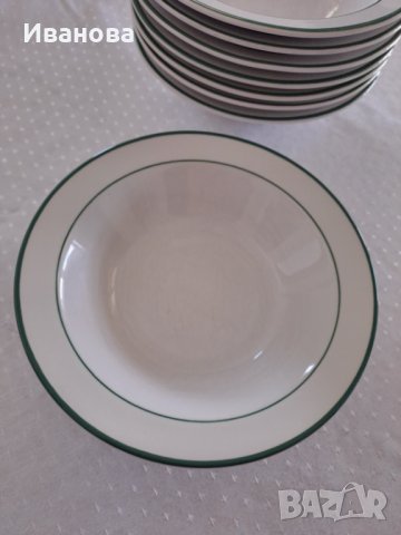 8 английски купички Бели със зелен кант ЗА САЛАТА ИЛИ ЗА СУПА, снимка 2 - Сервизи - 40252502