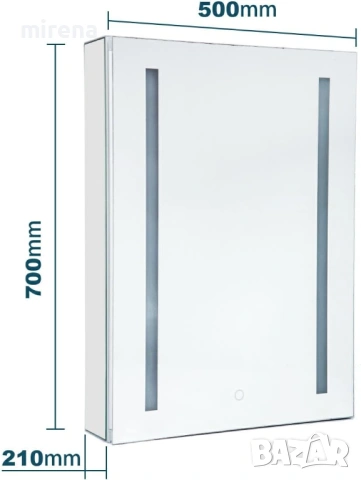 Шкаф за баня с огледало и една врата с ЛЕД LED осветление алуминий, снимка 5 - Шкафове - 53298482