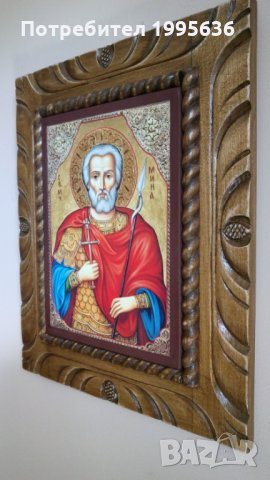 Дърворезба- рамка с икона на Свети Мина- декупаж, снимка 2 - Други - 34355624