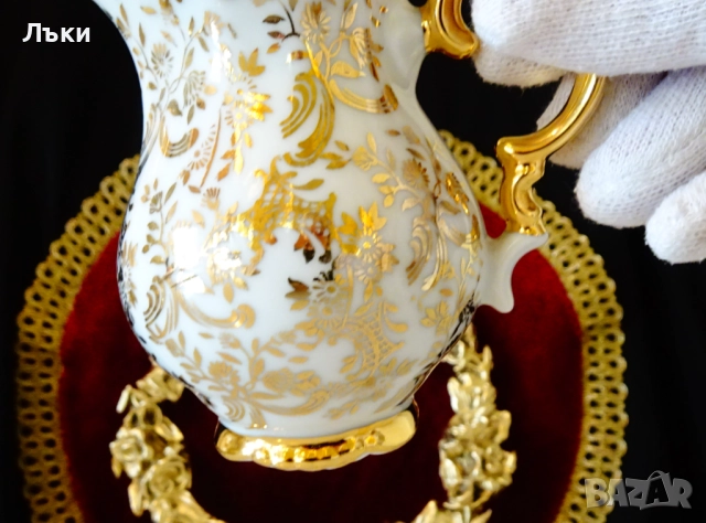 Каничка баварски костен порцелан,злато,барок. , снимка 4 - Антикварни и старинни предмети - 52267321