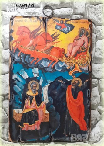 икона "Възнесение на Свети Илия" 30/20 см, репродукция, уникат, дукупаж, снимка 1 - Икони - 34591389