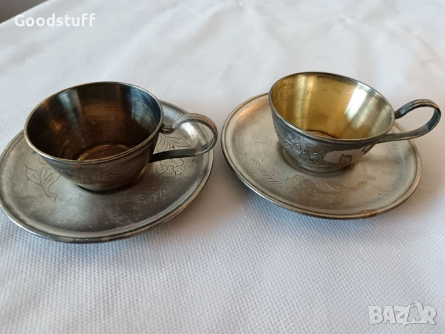 Лот чаши, мелхиор, позлатяване, посребрен комплект 