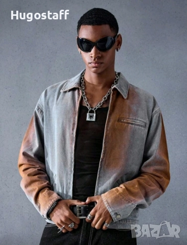 Ново мъжко дънково яке риза с цип спрей деним памук ХЛ, снимка 6 - Якета - 52476730