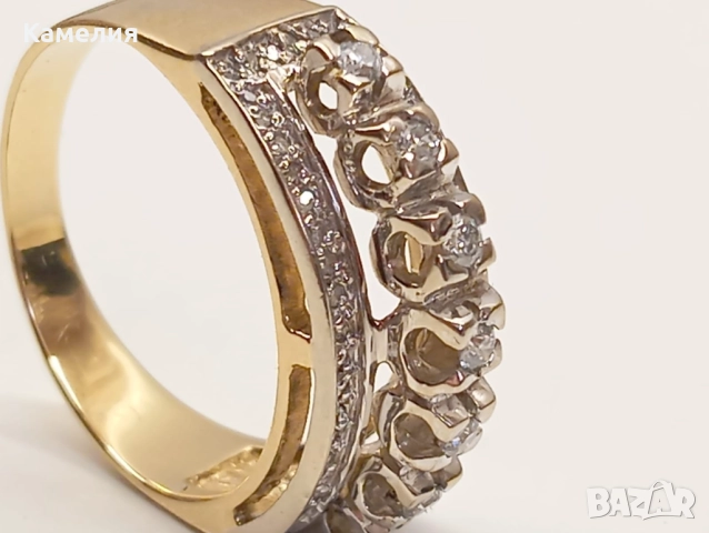Златен пръстен с брилианти. , снимка 7 - Пръстени - 52776319