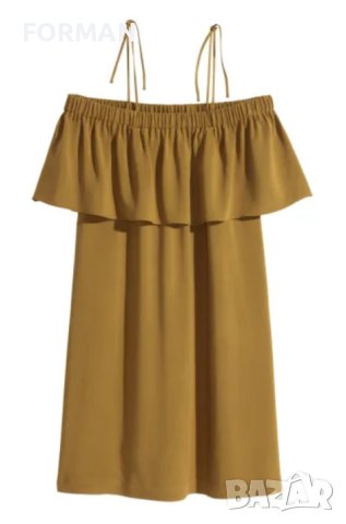 Рокля с отворени рамене и къдричка около тях в тютюнево-зелен цвят, снимка 3 - Рокли - 41281271