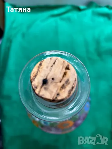 Стъклена бутилка, гарафа, ръчно изрисувана, винтидж, снимка 4 - Антикварни и старинни предмети - 49707727