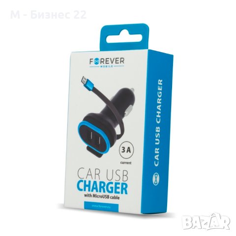 Зарядно за кола Forever, 2х USB 3A, черно,