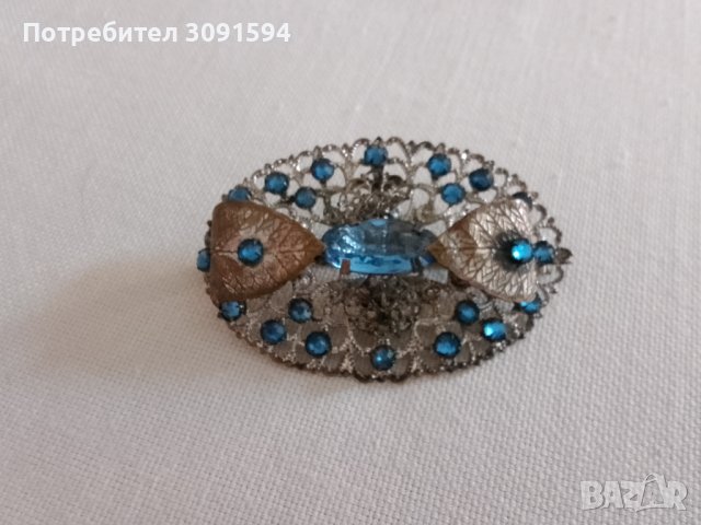 Стара Дамска Брошка със сини циркони и филигран , снимка 10 - Антикварни и старинни предмети - 41621144
