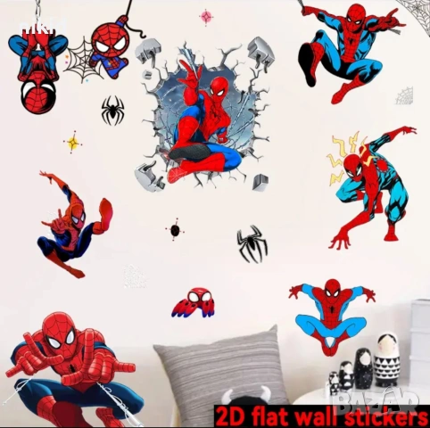Спайдърмен Spiderman паяжина самозалепващ стикер лепенка за стена мебел прозорец детска стая детски