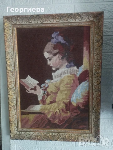 Продавам гоблен "Дамата с книга", снимка 2 - Антикварни и старинни предмети - 51328049