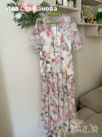 Нова ефирна феерична дълга елегантна женствена ежедневна рокля волани къдри нежен флорален принт , снимка 7 - Рокли - 41903889