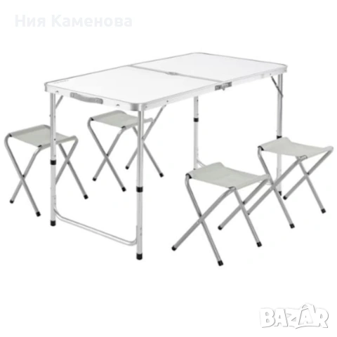 Комплект сгъваема алуминиева маса с 4 стола – идеален за къмпинг, двор и почивка, снимка 5 - Градински мебели, декорация  - 53079385