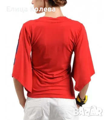 Червена блуза с ръкави тип кимоно, снимка 2 - Блузи с дълъг ръкав и пуловери - 47968732