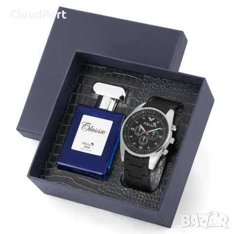  Мъжки комплект, 55 мл Парфюм и часовник, Polo Air, Сиво/Черно, снимка 2 - Мъжки - 50393983