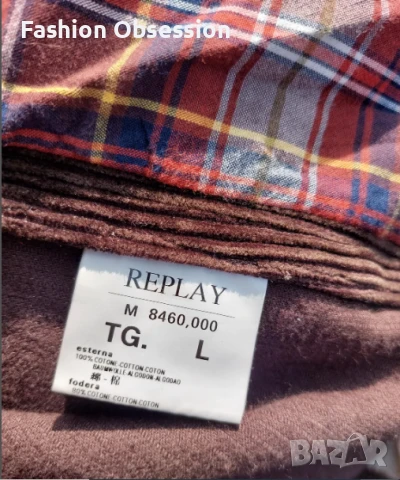 Мъжко сако REPLAY, кафяво памучно, размер L, снимка 5 - Сака - 50947381