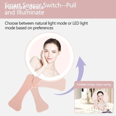 Ново Преносимо Компактно сгъваемо огледало със светлина за дамска чанта Жени Момичета, снимка 2 - Други - 41934703