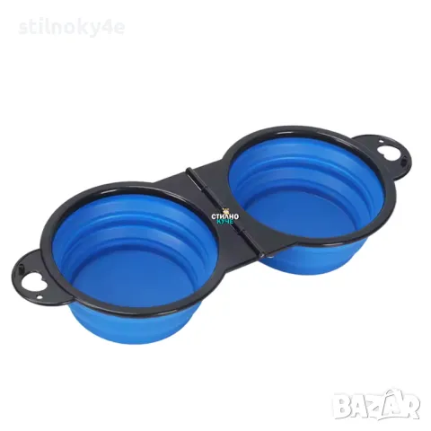 Сгъваема двойна купа за домашен любимец Транспортна купа за куче/коте Силиконова двойна купа за куче, снимка 1