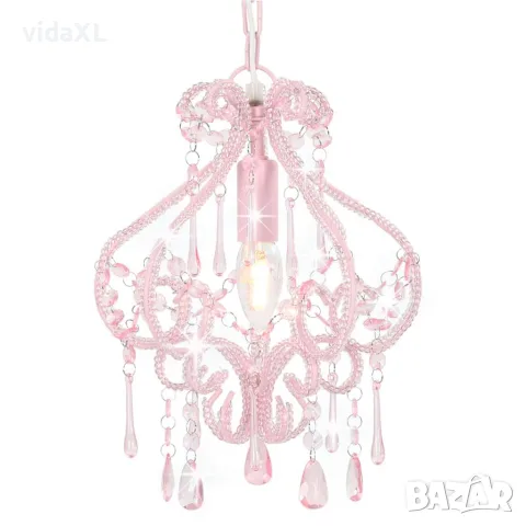vidaXL Полилей с кристали, розов, кръгъл, E14