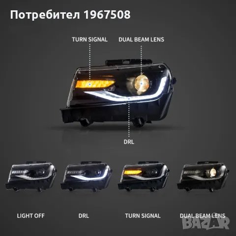 Комплект фарове с RGB дневни светлини за Chevrolet Camaro 2014 - 2015, снимка 4 - Части - 47598485