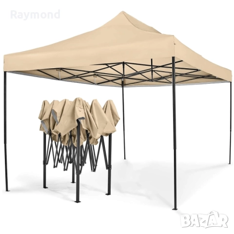 Луксозна шатра KraftWorld 3×4.5 м – премиум бежово платнище, сгъваема конструкция, снимка 10 - Градински мебели, декорация  - 51465689