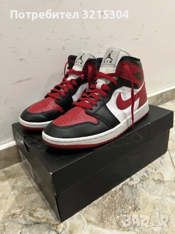 Nike Air Jordan 1 Mid Alternate Bred Toe, снимка 2 - Маратонки - 56235723