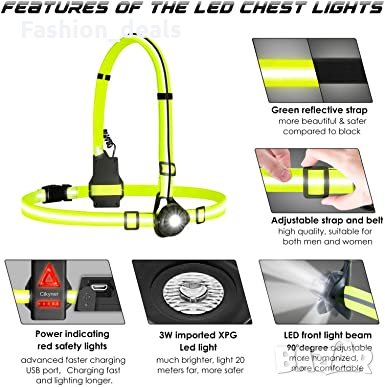 Гръдна светлина USB акумулаторна водоустойчива светлина за бегачи, тичане, снимка 2 - Спортна екипировка - 34374113