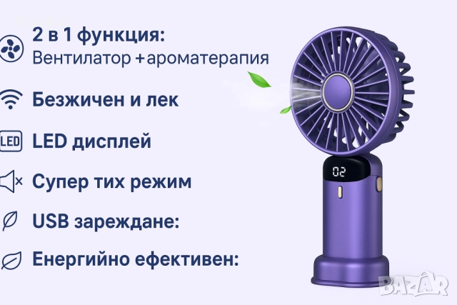 Преносим вентилатор 3 в 1, с 5 скорости и цифров дисплей, снимка 3 - Вентилатори - 51816078