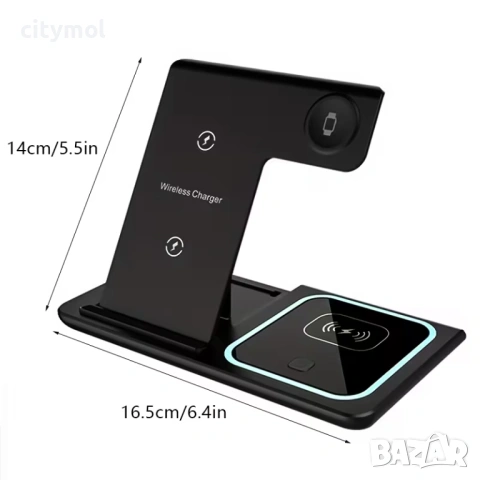Безжично зарядно устройство 3 в 1,сгъваемо, QC 3.0, съвместимо с Apple и Android, снимка 9 - Безжични зарядни - 53618499