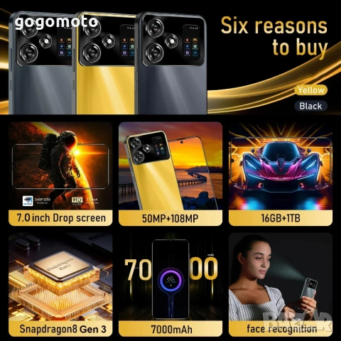 + ПОДАРЪК+5G смартфон,телефон/6.7 инч/12GB/512GB/10 ЯДРЕН/АНДРОИД /камери 50Mpx-108 Mpx/СУПЕР МОЩЕН