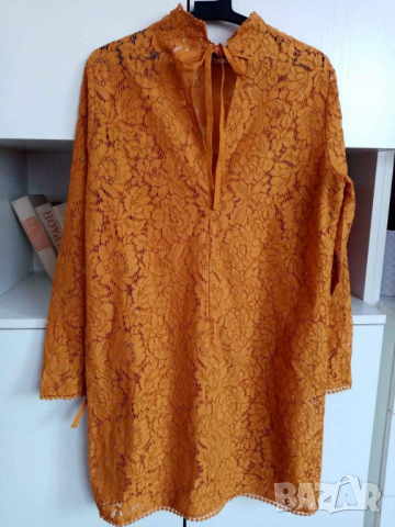 Официална оранжева дантелена рокля, снимка 3 - Рокли - 36189875
