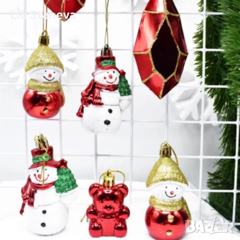 Коледен комплект украса 8 броя – Червени и бели висулки  Premium Collection.