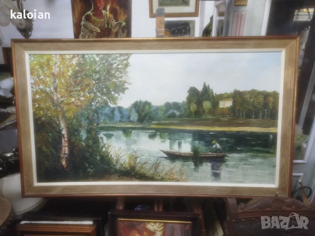 Голяма маслена творба на платно. Подписана испанска картина с дървена рамка с размери от снимките. Ц