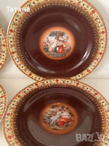 Сет  6+1 от порцеларови чинии «Трите грации», митологични мотиви, снимка 9 - Антикварни и старинни предмети - 53134658