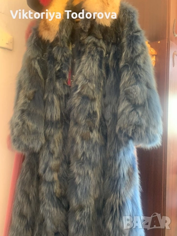 Лукс кожено палто синя лисица
