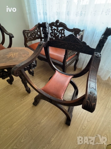 Антикварна гарнитура с масичка, снимка 8 - Дивани и мека мебел - 53058681